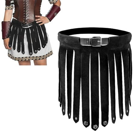 XINCHIA Mittelalterlicher Punk Lederrock mit Gürtel, Wikinger Ritterrock Panzerrock Römisches Gladiatorenkleid Retro Verstellbarer Gürtel Mittelalter Kostüm für Halloween Cosplay Zubehör