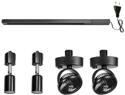 FSLiving Leiser Tischventilator für Schienensysteem, 15 cm Durchmesser, Ventilator leise für Growbox, Zuhause im Schlafzimmer -Geräuscharmer Deckenventilator- SchwarzSchienensystem Satz