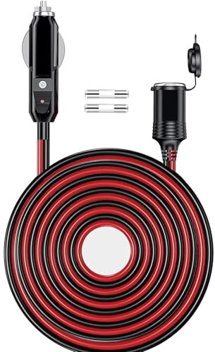 Gibbab 20FT/6M 16AWG 12V/24V Zigarettenanzünder-Verlängerungskabel 156W | Wasserdicht, 15A Hochleistung, Kfz-Stecker auf Buchse, 2*15A Sicherung, LED-Leuchten für Luftpumpe, Reifenpumpe, Kompressor