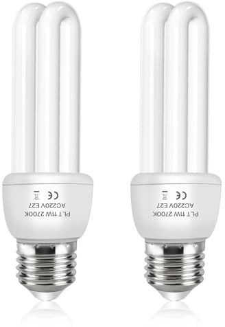 Akynite E27 Energy Saving Bulb 11W, Warm White 2700k, E27 Edison Screw Fitting, 2U CFL Low Energy Light Bulbs, ES Compact Fluorescent Stick Bulbs, AC 220V, not dimmable, 2pcs