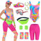 TOLOYE 80er Jahre Workout Kostüm, 80er 90er Jahre Outfit mit Retro Zubehör, 80er Bauchtasche Sonnenbrille, 80er Trainingsanzug, 80er Sportbekleidung Bekleidung für Herren Damen (Damen, M)