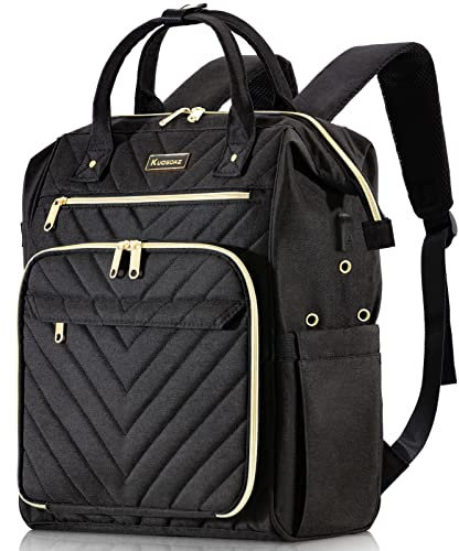 Kuosdaz Stricktasche Rucksack, Garn Organizer mit USB-Ladeanschluss, Quilted Rucksack für Frauen, Große Reise Häkeltasche Totes für Häkelhaken, Stricknadeln, Garn Zubehör, Schwarz