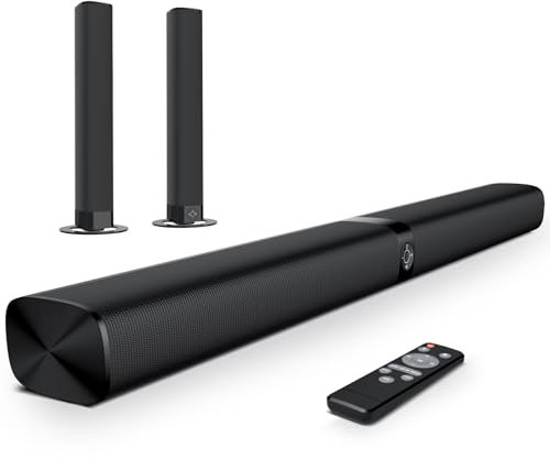 GarageRock 90W Altoparlanti Soundbar, barre audio staccabili 2 in 1 per Smart TV, Soundbar Bluetooth 5.0 per TV con suono chiaro, 3 modalità EQ, ARC/Ottico/Aux/Montatura a muro (Nero)