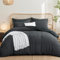 Aisbo King Size Duvet Cover Sets Dark Grey Seersucker Bedding Set with 2 Pillowcases, Soft Breathable Textured Puckering Bed Quilt Cover Set with Zipper (230×220cm) 3pcs