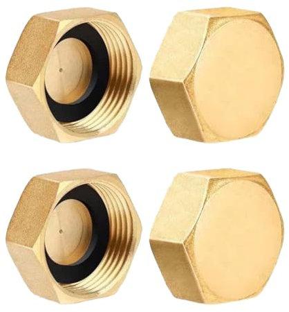 4 Stück Blindstopfen 1/2 Zoll Innengewinde, Blindstopfen Wasserleitung, Verschlusskappe Heizung, Blindstopfen Messing Kappe, für Heizung und Trinkwasseranlage geeignet, Garten Außenwasserleitungen