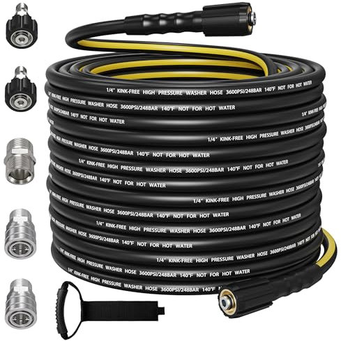 SITIMIMIL® Flexible 50FT Pressure Washer Hose 1/4 3600 PSI Kink-Free Replacement Hose with Quick Connect Kit - M22-14mm & 3/8 Fittings for Gas/Electric Pressure Washers