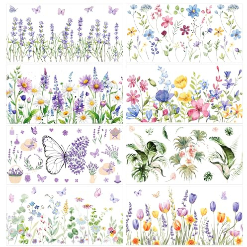 8PCS Flower Butterfly Rub on Transfers for Crafts and Furniture | Diy Home Decor Transfer Stickers with Vibrant Colors, Easy Apply Rub on Decals for Wood, Glass, And Furniture Surfaces