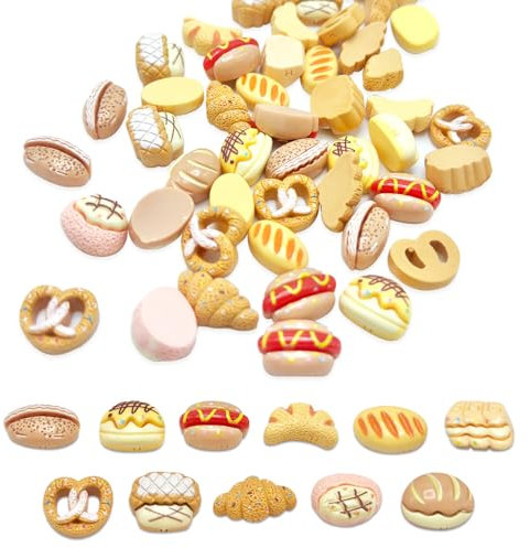 BRDXOOL 50 Stück Miniatur Puppenhaus Zubehör Miniatur Brot, Hamburger, Hot Dog, Mini Küche Backset Dekoration DIY Kreative Szene Mikrolandschaft Kleine Ornamente Modell Harz