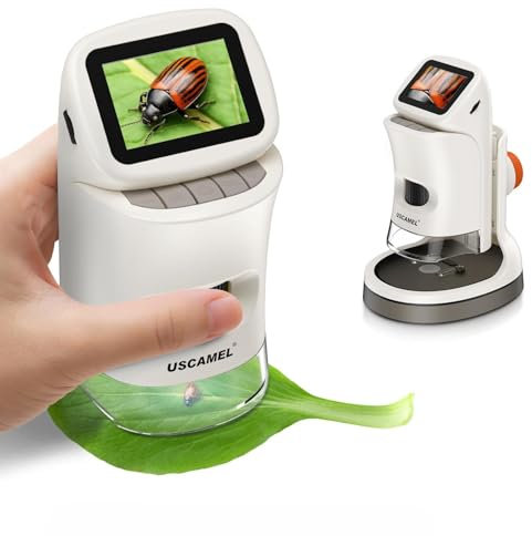 Microscope Portable Portable pour Enfants : Microscope numérique de Poche 1000x pour Enfants avec écran LCD 4K 2 Rechargeable par USB, Carte TF 32G, 15 Lames