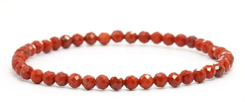 LAKADA Echtes Roter Jaspis Edelstein Armband mit facettierten 4mm Perlen Heilstein Schutzstein Edelsteinarmband Glücksbringer Talisman Geschenk (Roter Jaspis, 18CM)