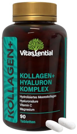 Marine Kollagen+ Hyaluron Komplex – Kollagenhydrolysat Peptide mit Hyaluronsäure, Vitamin C – Halal Fisch Collagen Präparate Für Knieschmerzen, Gelenkschmerzen, Beauty – 90 Hochdosiert Tabletten