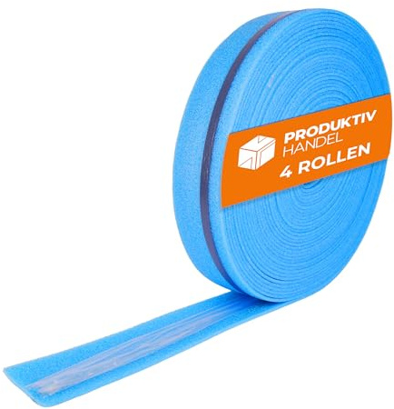 Randdämmstreifen 4 Rollen Premium Akustik selbstklebend mit Folie | 25 m x 15 cm x 8 mm | Dämmstreifen für Ausgleichsmasse