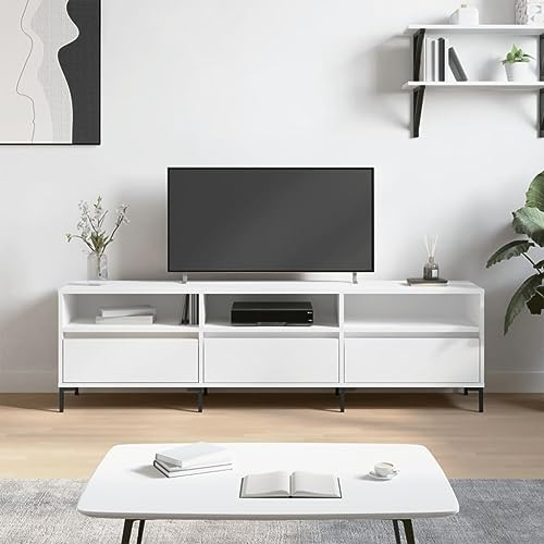 QINXIXINAIXI Meuble TV console avec tiroirs, table TV, banc, table basse, 150 x 30 x 44,5 cm, blanc