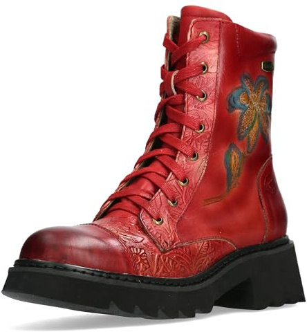 Laura Vita Damen Stiefelette Cap Toe florale Prägung und Plateausohle Kouleo 24, Größe:37 EU, Farbe:Rot