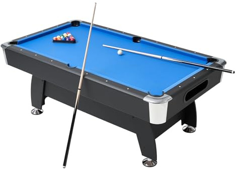 VEVOR Table de Billard 2135 mm, kit de Billard Portable, Pieds réglables, Ensemble d'accessoires complets avec Boule, Queue, Support, Craie et Pinceau, pour Domicile, Club, Noir avec Tissu Bleu
