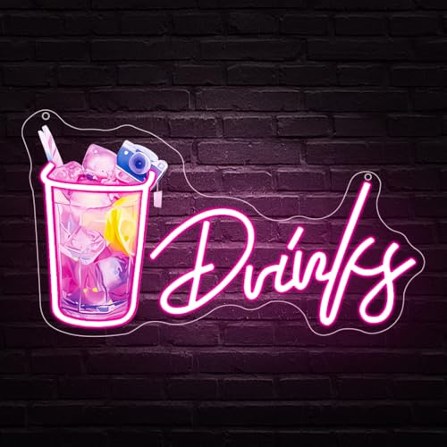 RuCvixkt Drinks Getränke Neon Schild, Cocktail LED Leuchte für Bar, Home Bar, Pub, Party, Deko für Getränkeladen, Café Nachtclub, Geschenk für Barkeeper Cocktail Liebhaber