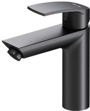 Waschtischarmatur Wasserhahn Bad Mischbatterie, Waschtischmischer Kurzer Auslauf Höhe 147 mm, Einhebel-Waschbeckenarmatur, Einhandmischer Badarmatur Waschbecken, AM.PM Play F8Y02122 Schwarz