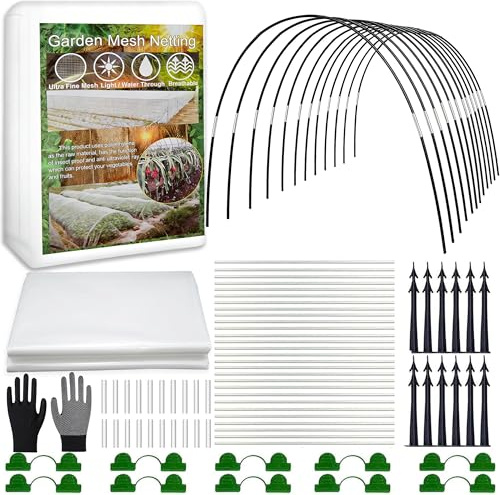 Shengruili 30Pcs Pflanztunnel Bögen,3X15M Insektenschutznetz,Folientunnel für Hochbeet,Gemüsenetz Garten,Pflanzenschutznetz,Netz für Pflanzen Gemüse,Gartennetz Insektennetz für Beschützen Gemüse Obst