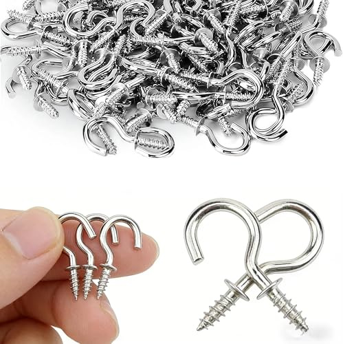Metal Curtain Hooks, Screw-in Net Curtain Hooks for Home & Garden, 100Pcs | Rust-resistant small cup hooks for net curtains, cups, clothes, hats, scarves and decorations