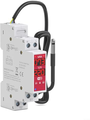 Crabop Termostato digital de carril DIN, programable con sonda de temperatura y control remoto WiFi para Eenhouse, acuario y automatización del hogar