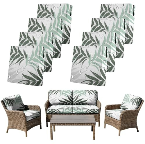 SYLC 8Pcs Outdoor Cushion Covers Waterproof Patio Cushion Covers Replacement with Zipper, Garden Rattan Sofa Seat Slipcovers Furniture Protector (Grey leaf,8pcs 60×55×10cm)
