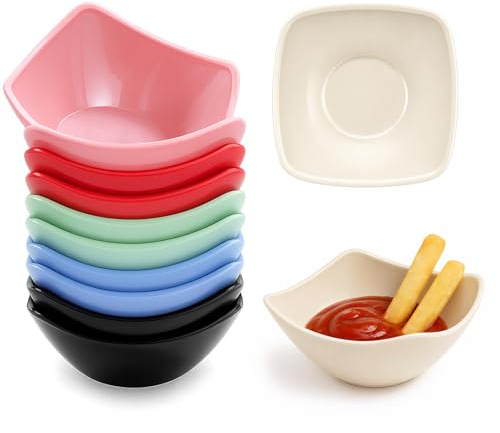 Mispudin 12 Pcs Small Plastic Bowls, 100ml Dipping Bowls, Multicolor | Unbreakable Plastic, Stackable Sauce Pots, Dishwasher & Microwave Safe, for Condiments, Ketchup, Soy Sauce, Snacks