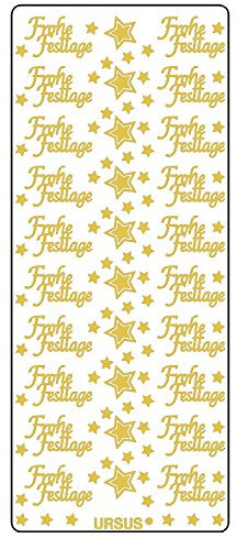 Ursus 59300060 - Kreativ Sticker, Frohe Festtage, gold, 5 Blatt, selbstklebend, Ideal zur Kartengestaltung und zum Dekorieren von Geschenken, Stickerbogen ca. 10 x 23 cm