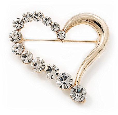 Collier plaqué or Open Cristal Broche 'Cœur' – Longueur 4 cm