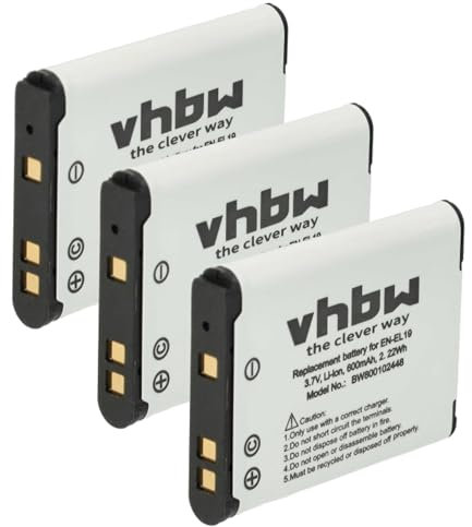 vhbw 3X Akku kompatibel mit Nikon CoolPix W100, S6700, S6900, S7000, S6800, S6600 Kamera (600mAh, 3,7V, Li-Ion)