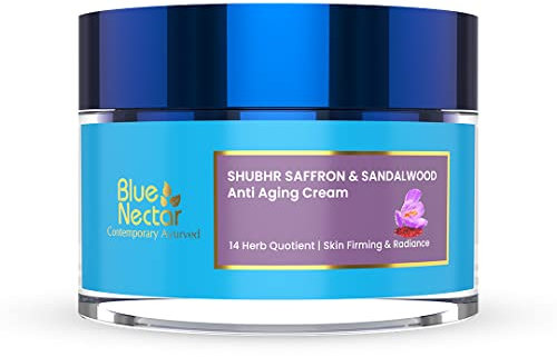 Blue Nectar Ayurvedic Anti Aging Face Cream for Women | Collagen Cream Face Moisturizer for Women with Saffron & Sandalwood (14 Herbs, 50g)