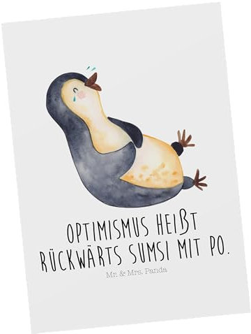 Mr. & Mrs. Panda Postkarte Pinguin Lachen - Geschenk, Einladungskarte, Dankeskarte, Pinguine, Optimismus, Grußkarte, Fröhlich, Geburtstagskarte,