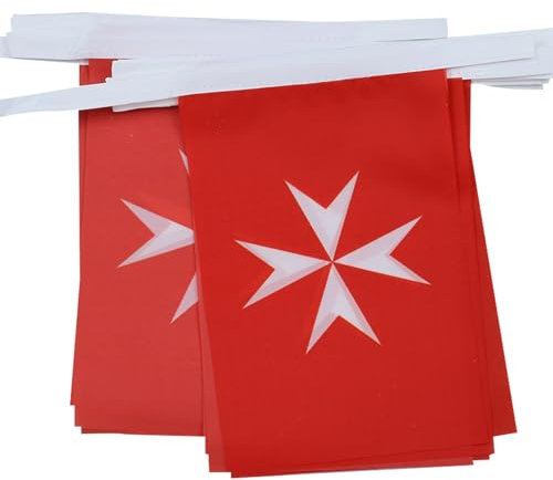 AZ FLAG Ghirlanda 6 Metri 20 Bandiere Attività Sovrano Ordine Di Malta 21x15cm, Bandiera San Giovanni Di Gerusalemme 15 x 21 cm - Festone Bandierine