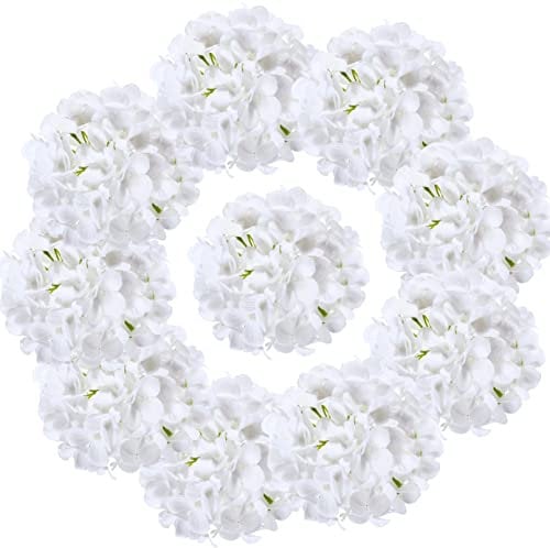 LUSHIDI Hortensienköpfe aus Seide, mit Stiel, künstliche Blumen, für Zuhause, Hochzeit, Dekoration, 10 Stück (weiß)