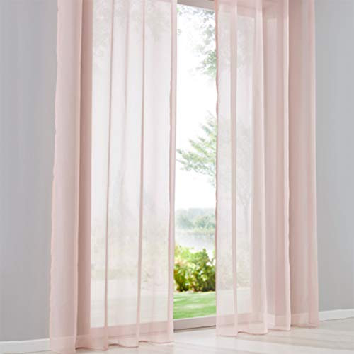 SIMPVALE 2 Stücks Voile Vorhänge zu Gürtelschlaufe transparent Vorhänge Fenster Balkon aus,Rose,140x245cm