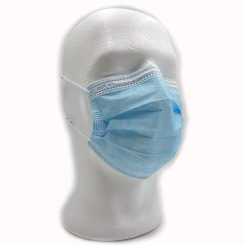 Mundschutz & Nasenschutz 3-lagig o. Schlaufe mit Gummizug OP-Maske, 50 Stück integrierter Nasenclip (BLAU)