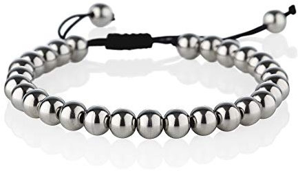 NAMANA Bracelet Perle pour Hommes en Metal. Bracelet Homme avec des Perles en Acier sur Cordon Noir Coulissant. Bracelet Homme en Acier Inoxydable avec Écrin Griffé