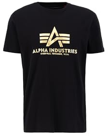 Alpha Industries Basic Foil Print T-Shirt for Men Black/Yellow Gold