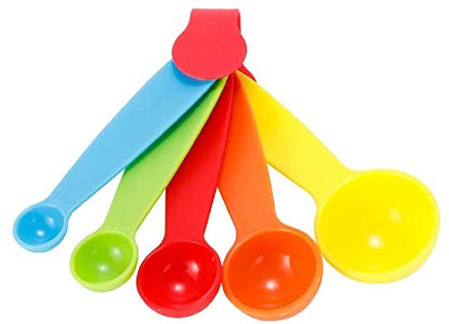 Set di 5 Misurini Cucina in Plastica - da misurazione - Cucchiai dosatori - Misure miste - Secco - Grammi - per ingredienti liquidi o in polvere - Misurazione - Colori misti