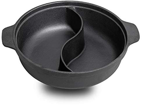 LTLWSH Cacerola de Hierro Fundido Cacerola para Cocina Rejilla para Cocinar 2 Sabores,30cm