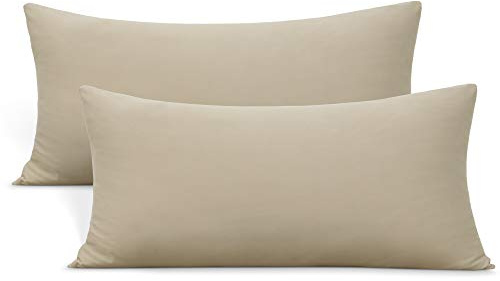 2er-Pack Stretch-Kissenbezüge – Jersey-Strick & ultraweiche Kissenbezüge mit Hotelverschluss, T-Shirt-ähnliche Mikrofaser-Mischung – geeignet für 20 x 36/20 x 40 King-Size-Set, Taupe