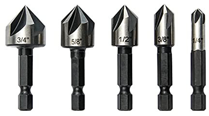 wesleydrill 5 pcs Countersink Drill Bit Set，82 Degree Counter Sink， Fit for Sink Holes into Most Machinable Metals, Plywood, Softwood, Hardwood, Fiberglass Plastic, Mild Steel