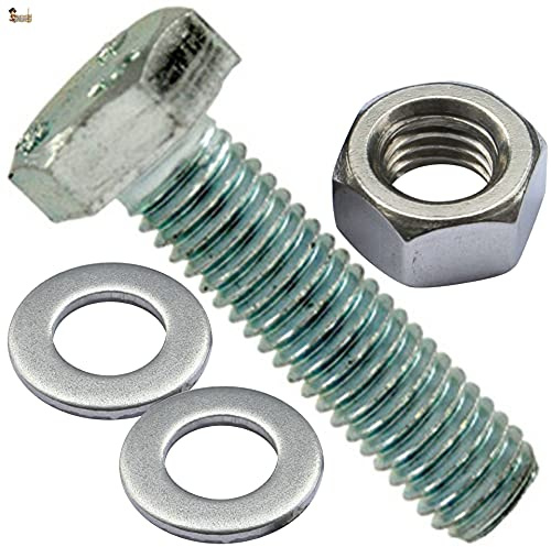 BricoLoco Tornillo hexagonal M8 DIN 933 con tuerca DIN 934 y 2 arandelas planas DIN 125. Acero cincado calidad 8.8. Métrica M-8. Rosca completa hasta cabeza. (100, M-8x20)