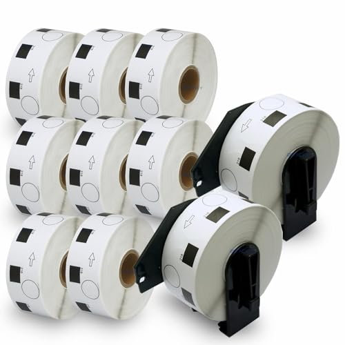 BETCKEY - 10 Rollen DK-11218 1 Zoll runde Etiketten Kompatibel mit Brother, Φ24mm Round, 10000 Etiketten für Brother QL Etikettendrucker (2 Wiederverwendbare Etikettenhalter)
