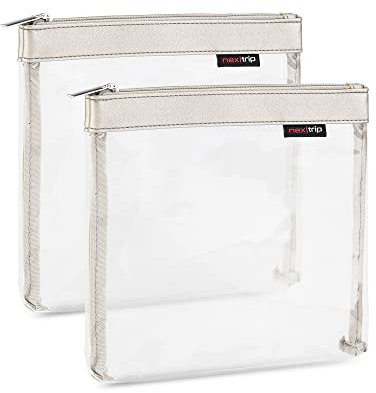 nex|trip [Lot de 2] Trousse de toilette transparente pour liquides bagage à main I Trousse de maquillage transparente pour avion I Kit de voyage cosmétique, Silver - Lot de 2