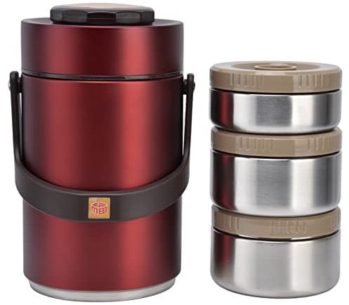 2,3 L Isolierte Thermoskanne für Heiße Speisen, Edelstahl 304, 3 Ebenen, Auslaufsicher, Stapelbar, Thermo-Lunchbox-Behälter, Vakuum-Lebensmittelglas, Suppenaufbewahrung für Schule, Büro(1#)