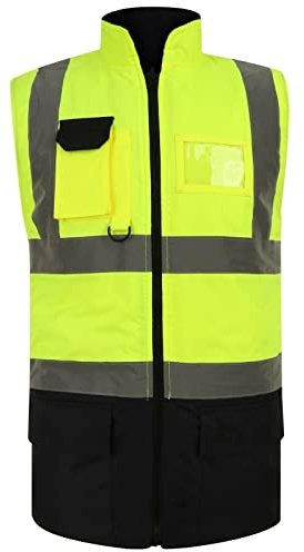 Ploutos - Hi Vis Viz Bodywarmer Fleece Lined Reversible Body Warmer Vest ~ High Visibility Reflective Workwear Security Safety Wear Warm Gilet Waistcoat Top (3XL, Yellow/Navy)