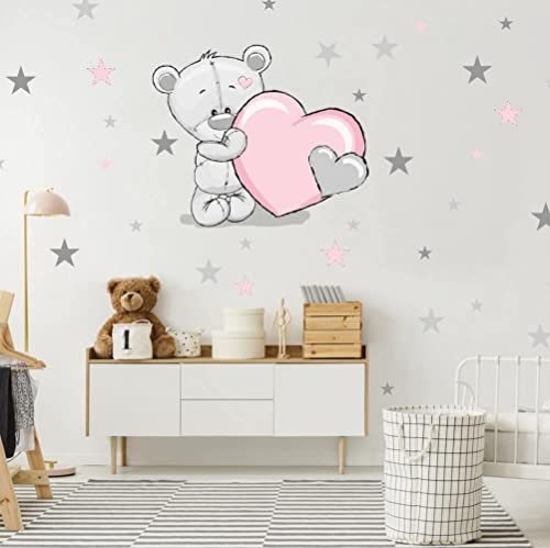 INSPIO Wandtattoo personalisiert rosa Teddybär mit Wunschname. Erhältlich in 63 Farben. XXL Wandtattoo.