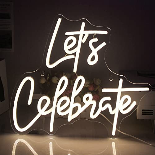 SIGNSHIP Let’s Celebrate Neonschild Warmes weißes Buchstaben-Neon-Zeichen feiern LED-Zeichen für Wanddekoration USB-Licht-Zeichen für Home Schlafzimmer Geburtstag Hochzeitsfeier Weihnachten