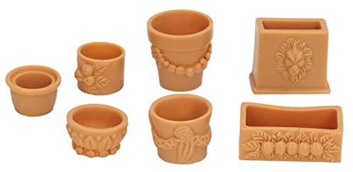 RiToEasysports 7 Pcs Dollhouse Flower Pot, Resin Miniature Simulation Flower Pot Toy for 1/12 Doll House Accessories Toy Kids Toys