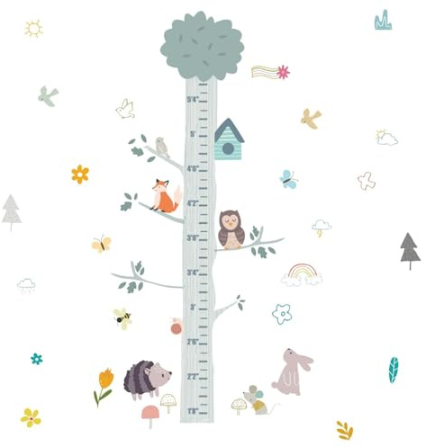 SUPERDANT Wandaufkleber Mit Tier Wachstumstabelle Großer Baum Eule Höhenmess Aufkleber Mit Sonnenblume Wanddekoration Für Kinderzimmer Kinderzimmer Wohnzimmer Wanddekoration
